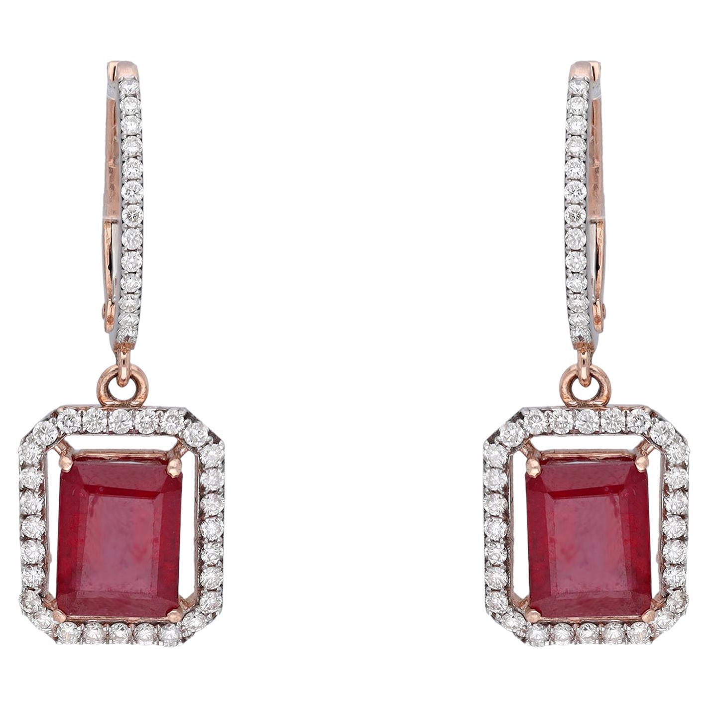 Natural ruby & diamond earring 14k gold