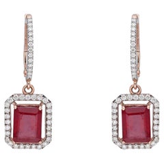 Natürlicher Rubin & Diamant-Ohrring 14k Gold