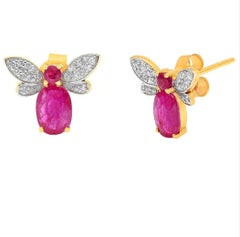 Natural Ruby & Diamond Earring in 14k Gold