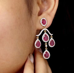 Natural Ruby & Diamond Earring in 14k Gold