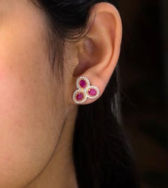 Natural Ruby & Diamond Earring in 14k Gold