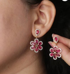 Natural Ruby & Diamond Earring in 14k Gold