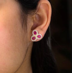 Natural Ruby & Diamond Earring in 14k Gold