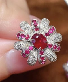 Natural Ruby & Diamond Earring in 14k Gold