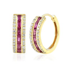 Natural Ruby & Diamond Earring in 14k Gold