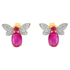 Orecchino con rubino naturale e diamanti in oro 14k