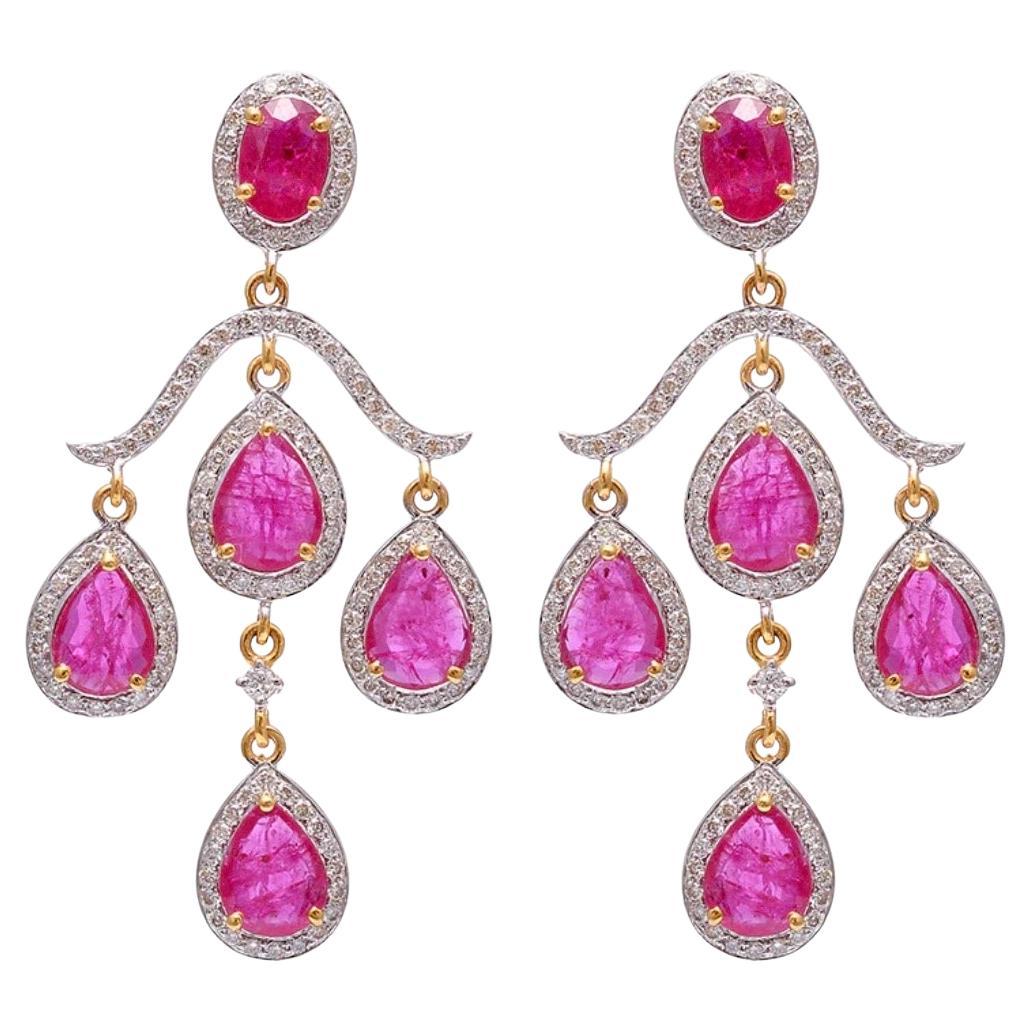 Natural Ruby & Diamond Earring in 14k Gold