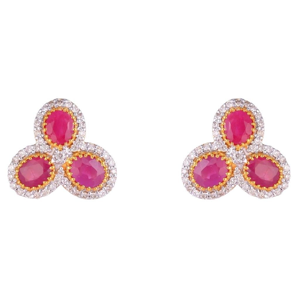 Pendientes de botón con rubí natural y diamantes en oro de 14K, India, 0,47 ct