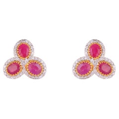 Natural Ruby & Diamond Earring in 14k Gold