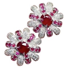 Natural Ruby & Diamond Earring in 14k Gold