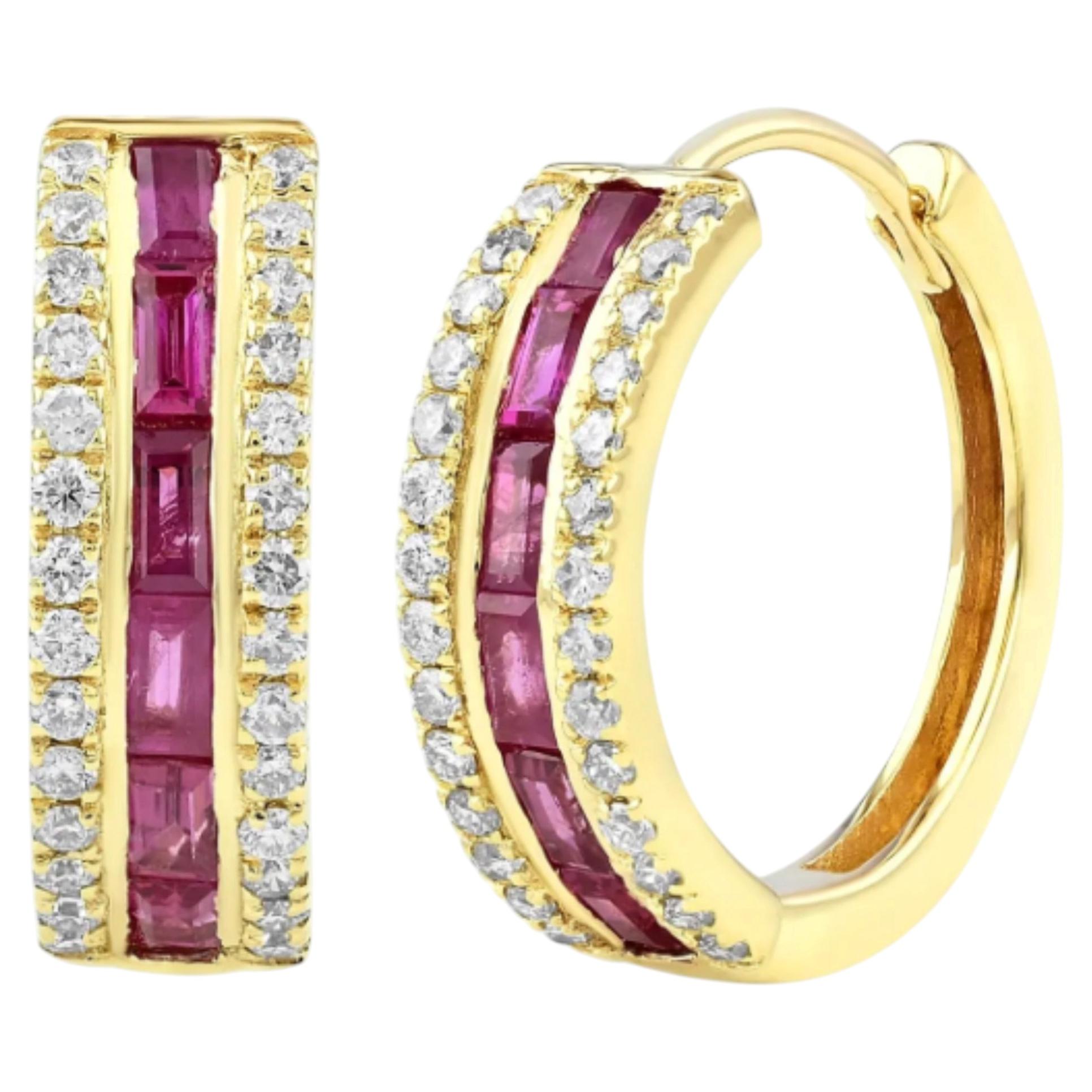 Natural Ruby & Diamond Earring in 14k Gold