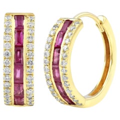 Natural Ruby & Diamond Earring in 14k Gold