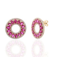 Natural Ruby & Diamond Earring in 18k Gold