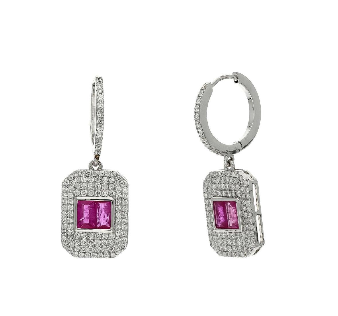 Pendiente de rubí natural y diamante en oro de 18k Corte mixto en venta