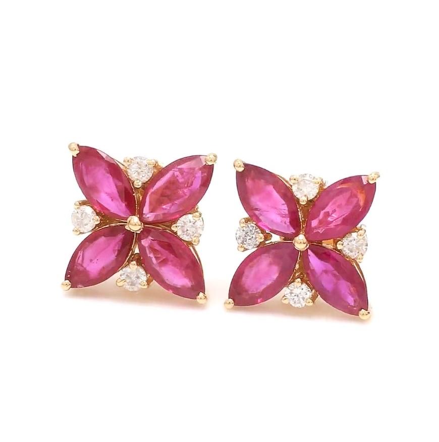 Boucle d'oreille en or 18k rubis naturel et diamant Pour femmes en vente