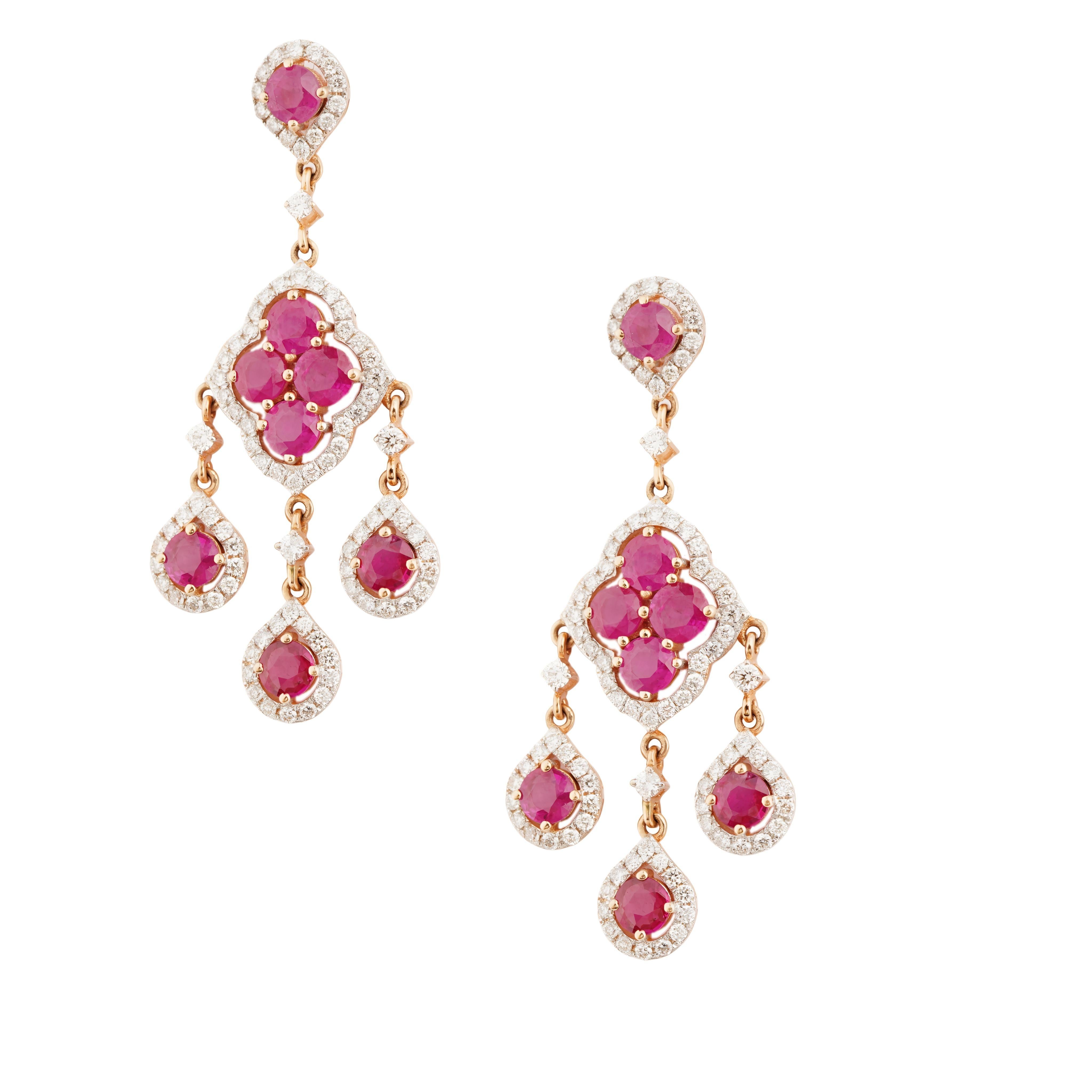 Natürlicher Rubin-Diamant-Ohrring aus 18 Karat Gold Damen im Angebot
