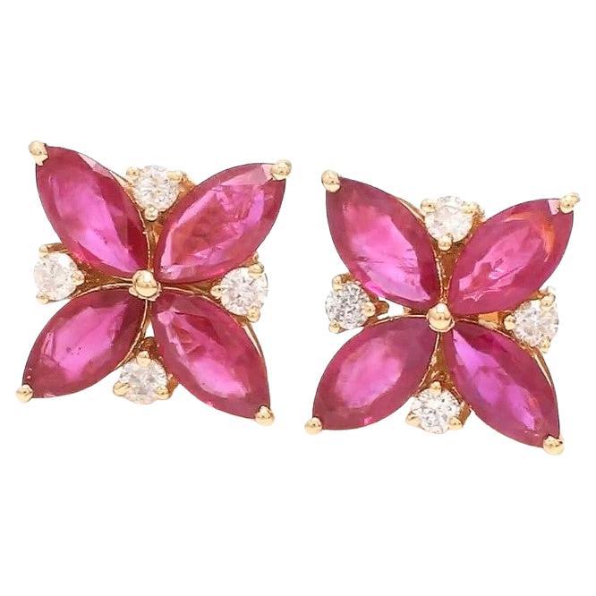 Boucle d'oreille en or 18k rubis naturel et diamant