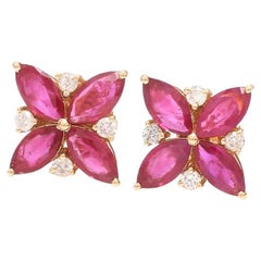 3.78 cts Natural ruby and 0.36 cts diamond earring in 18k gold