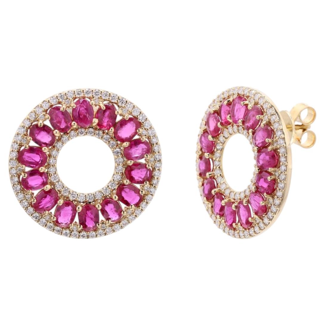 Natural Ruby 6.05ct & Diamond 1.07ct Stud Earrings in 18k