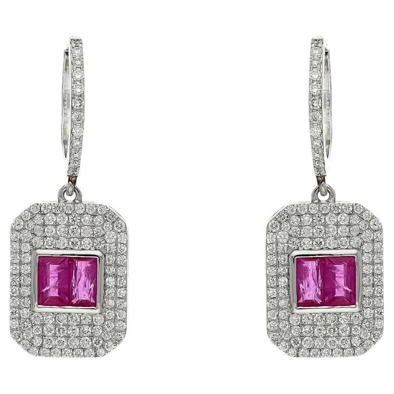 Pendiente de rubí natural y diamante en oro de 18k en venta