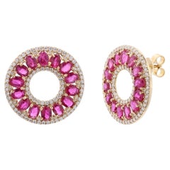 Natural Ruby & Diamond Earring in 18k Gold