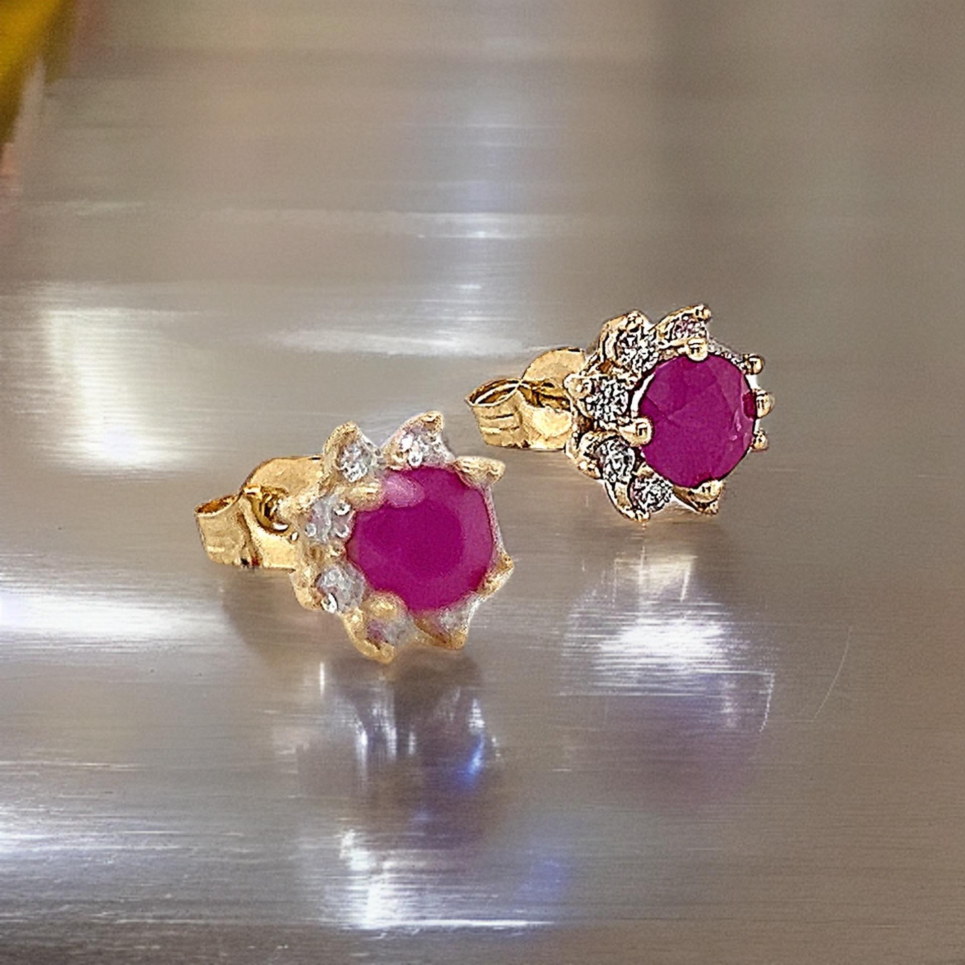 Pendientes Diamante Rubí Natural Oro 14k 1,25 TCW Certificado en venta 2