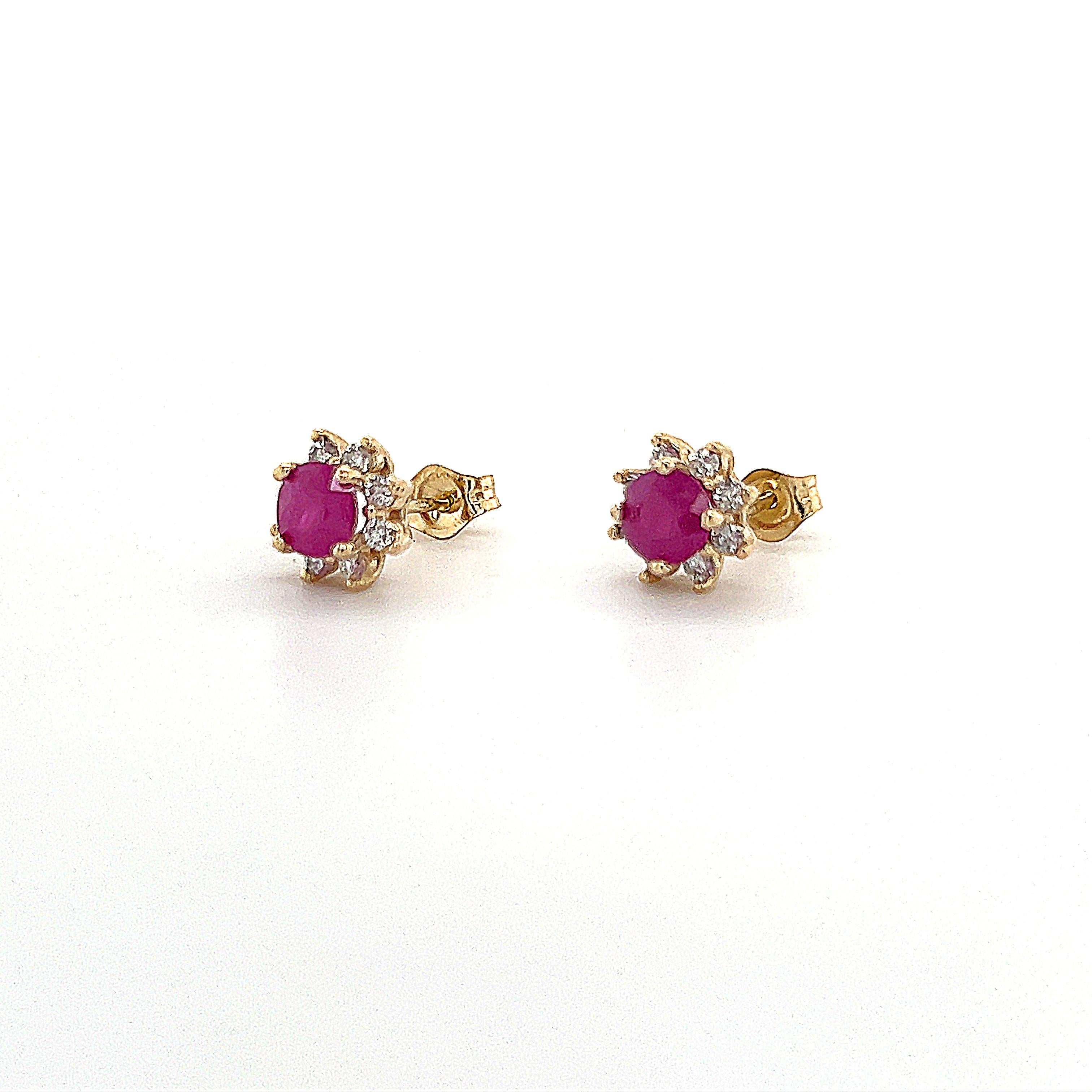 Round Cut Natural Ruby Diamond Earrings 14k Gold 1.25 TCW Certified For Sale