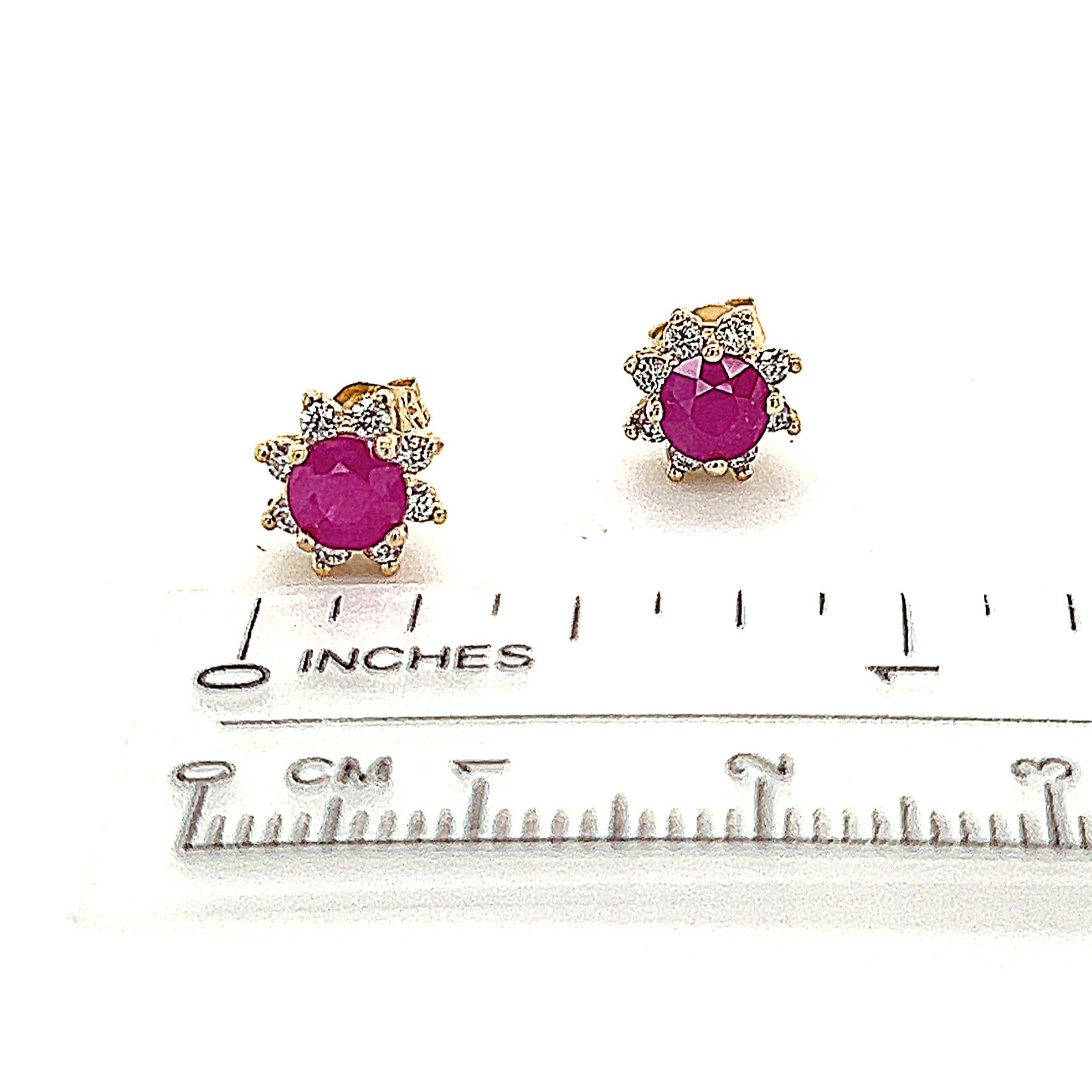 Natural Ruby Diamond Earrings 14k Gold 1.25 TCW Certified In New Condition For Sale In Brooklyn, NY