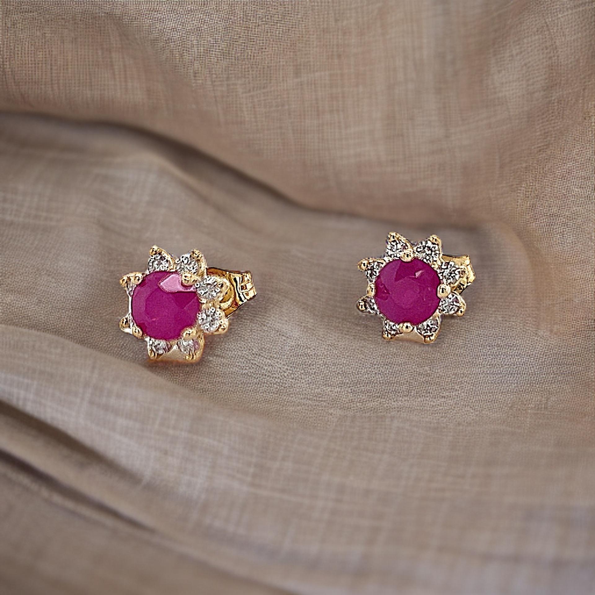 Pendientes Diamante Rubí Natural Oro 14k 1,25 TCW Certificado en venta 1