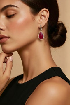 Pendientes de rubíes naturales y diamantes, oro de 14k, 14,12 TCW, certificados