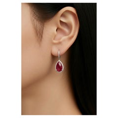 Pendientes de rubíes naturales y diamantes, oro de 14k, 14,12 TCW, certificados