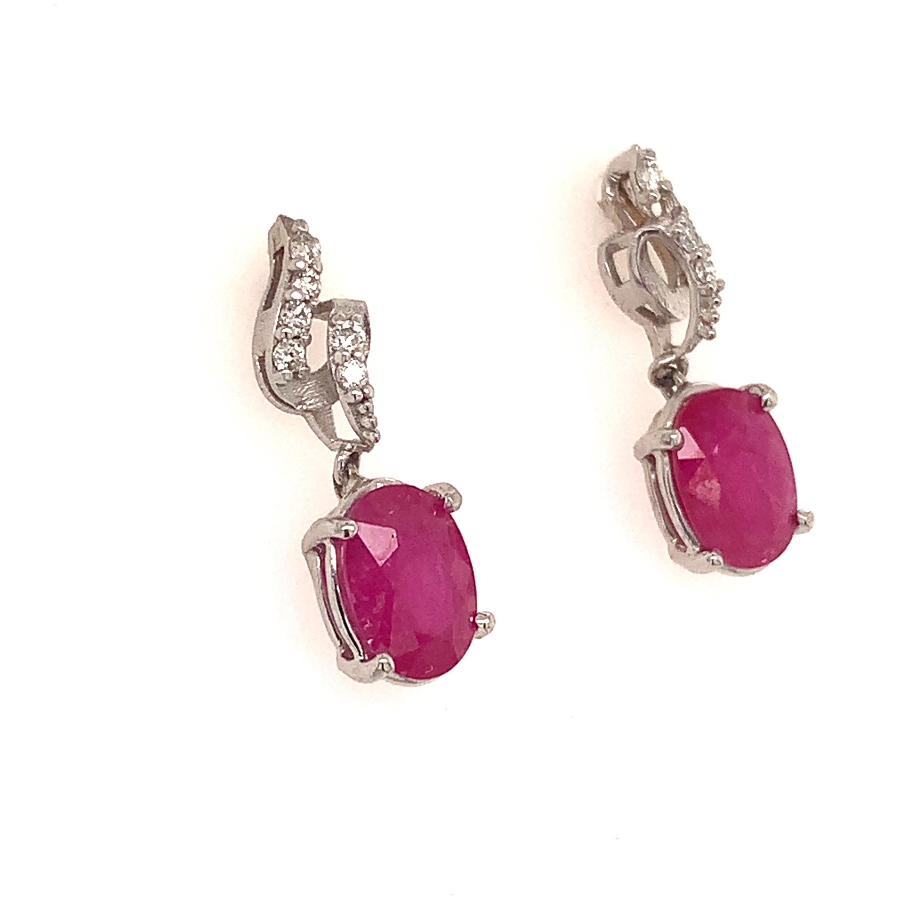 Oval Cut Natural Ruby Diamond Earrings 14k Gold 1.55 TCW Certified For Sale