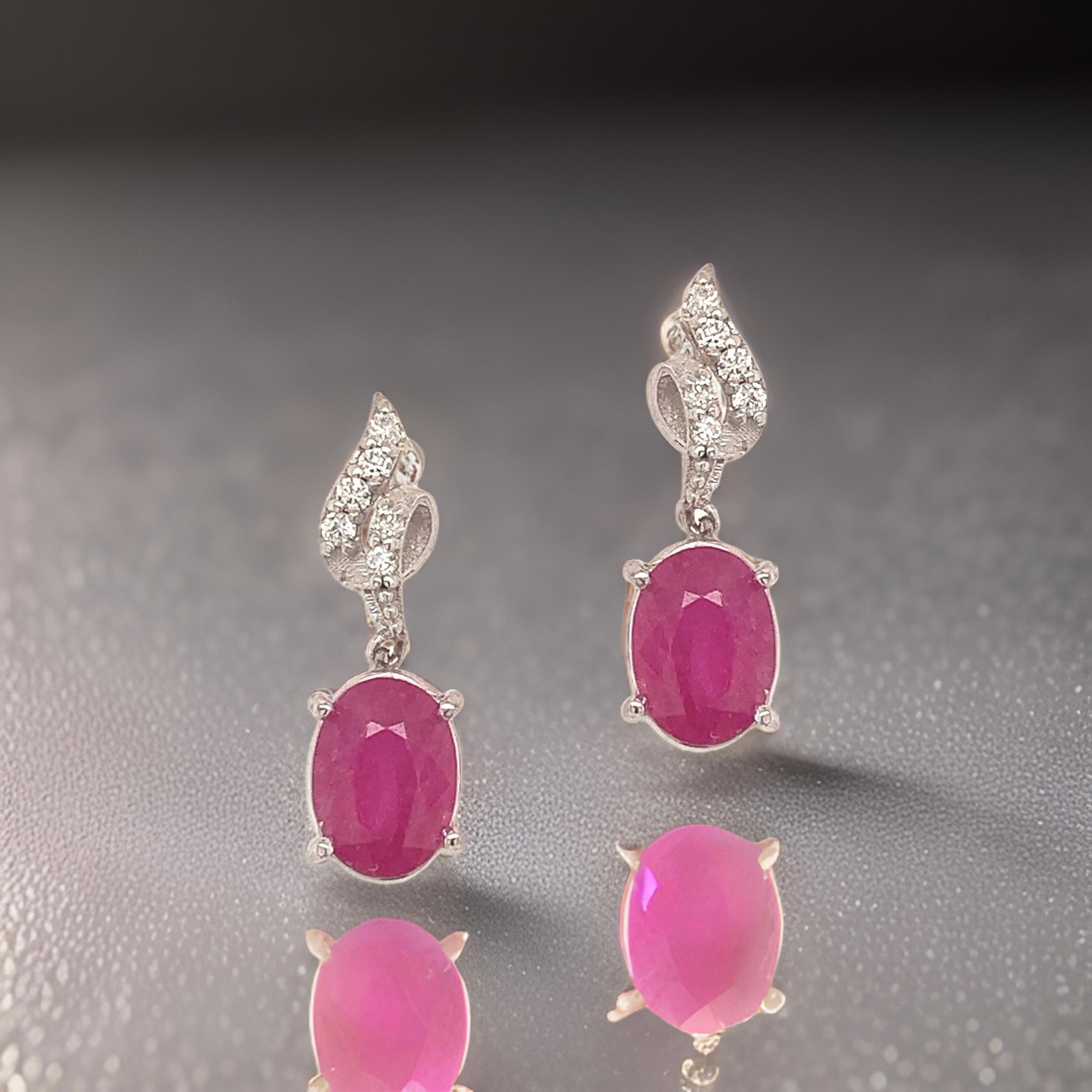 Oval Cut Natural Ruby Diamond Earrings 14k Gold 1.55 TCW Certified For Sale