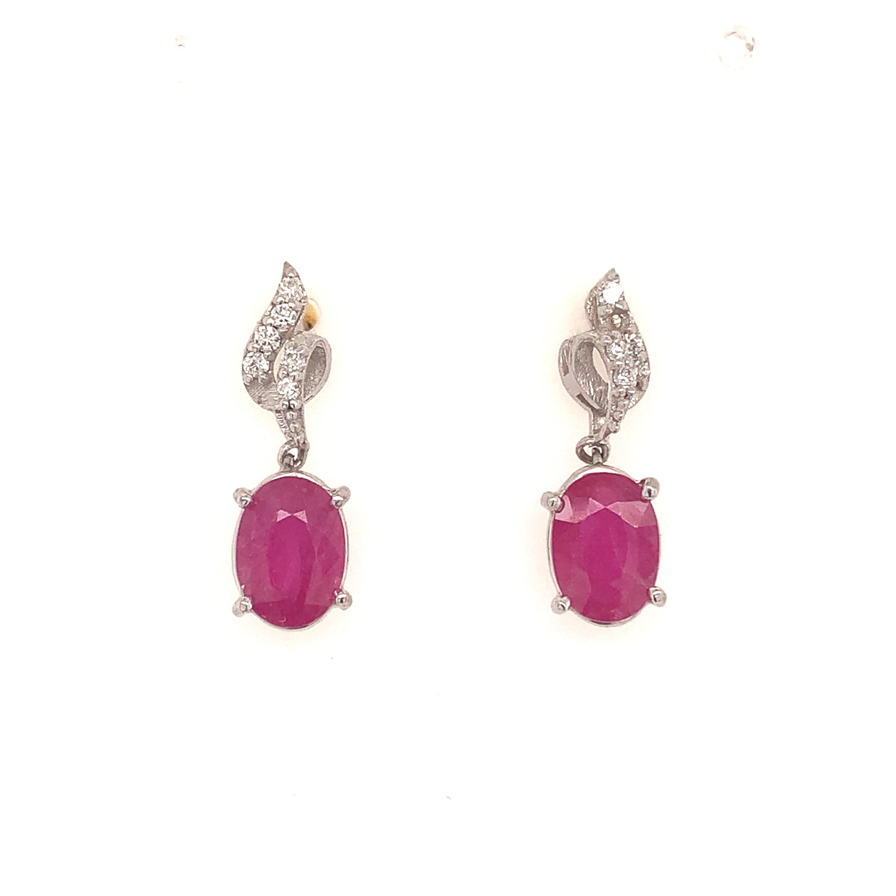 Women's Natural Ruby Diamond Earrings 14k Gold 1.55 TCW Certified For Sale