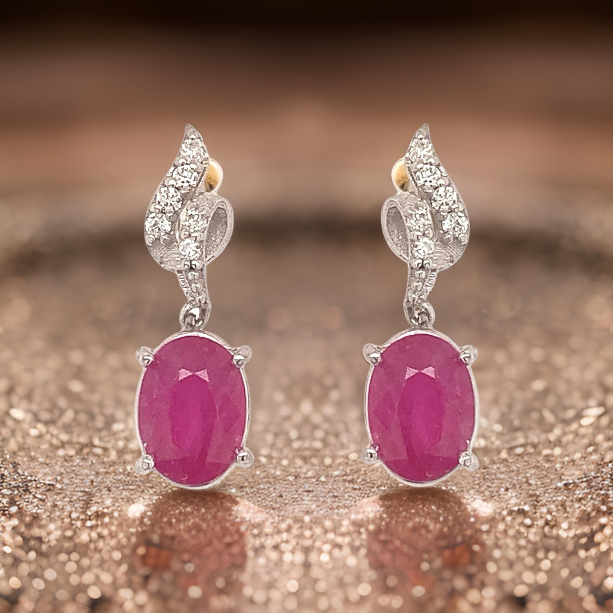 Women's Natural Ruby Diamond Earrings 14k Gold 1.55 TCW Certified For Sale