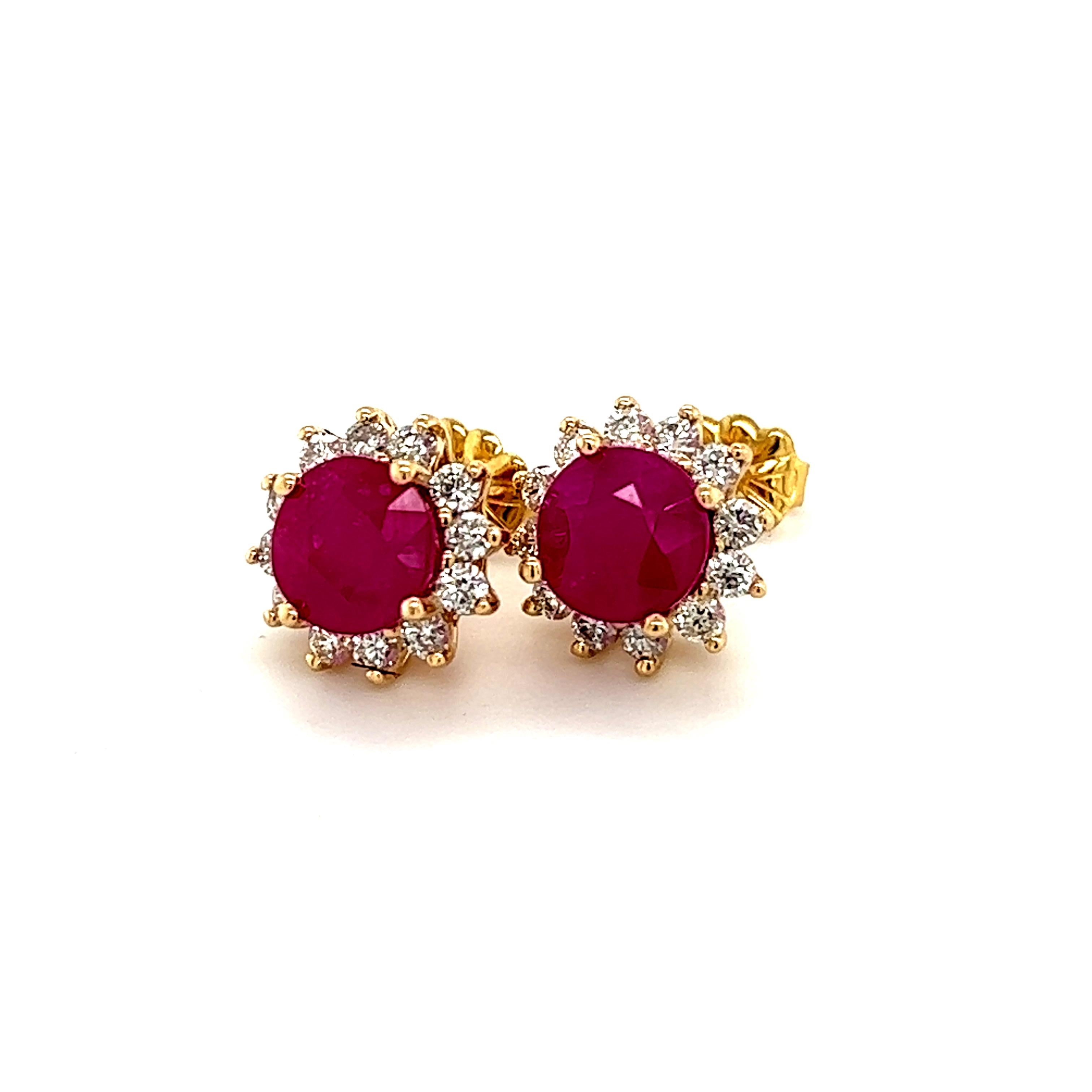 Natural Ruby Diamond Earrings 14k Gold 3.72 TCW Certified For Sale 5