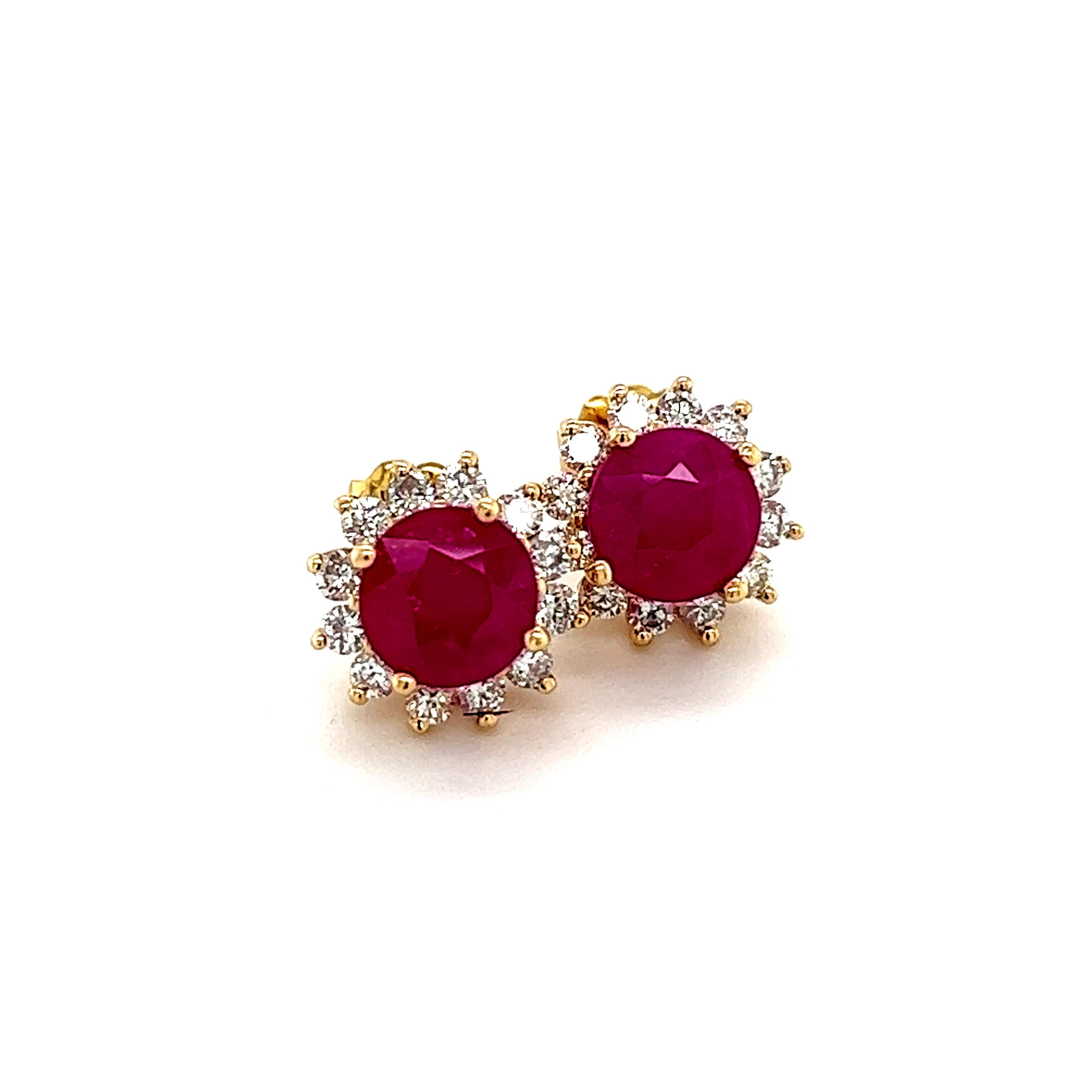 Natural Ruby Diamond Earrings 14k Gold 3.72 TCW Certified In New Condition For Sale In Brooklyn, NY