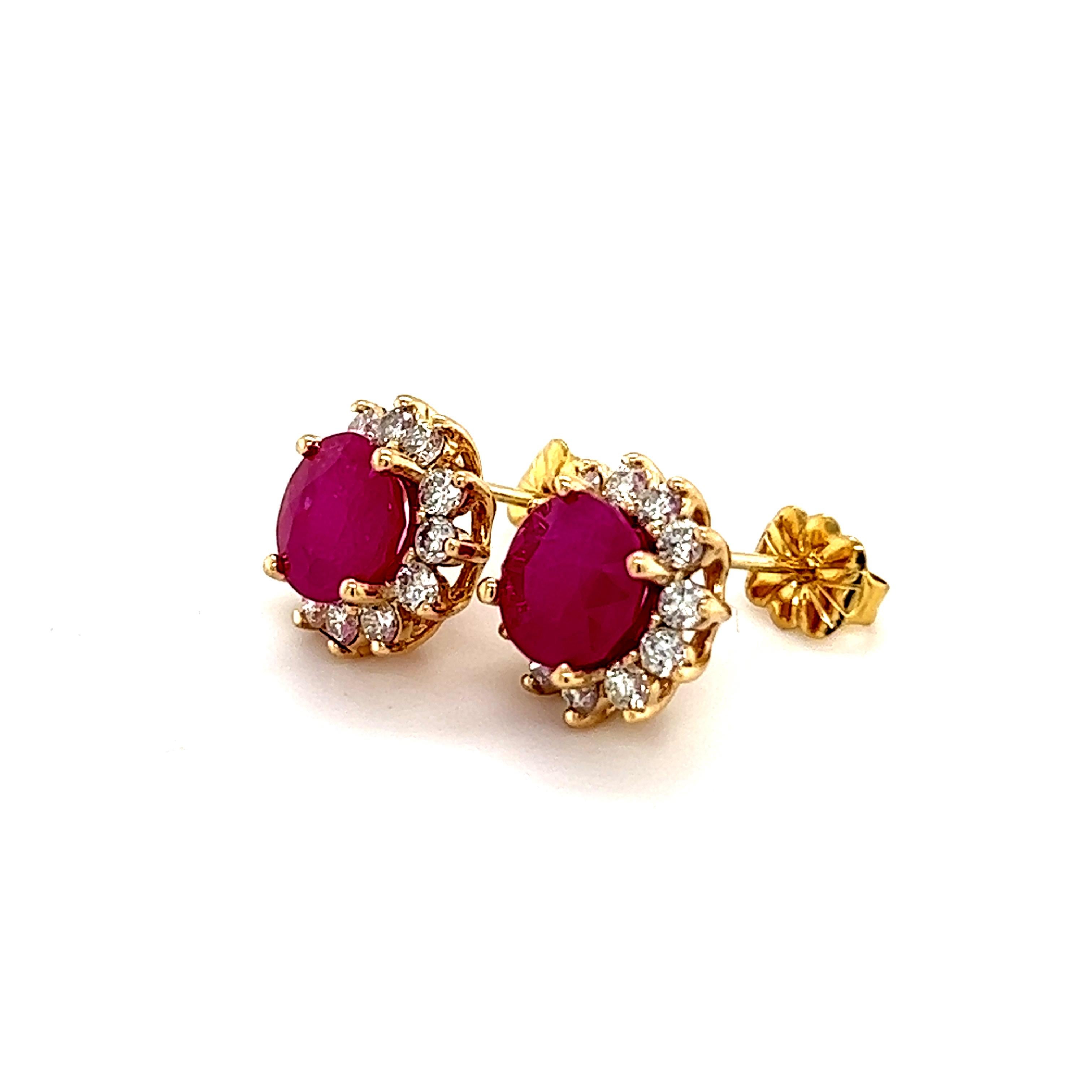 Women's Natural Ruby Diamond Earrings 14k Gold 3.72 TCW Certified For Sale