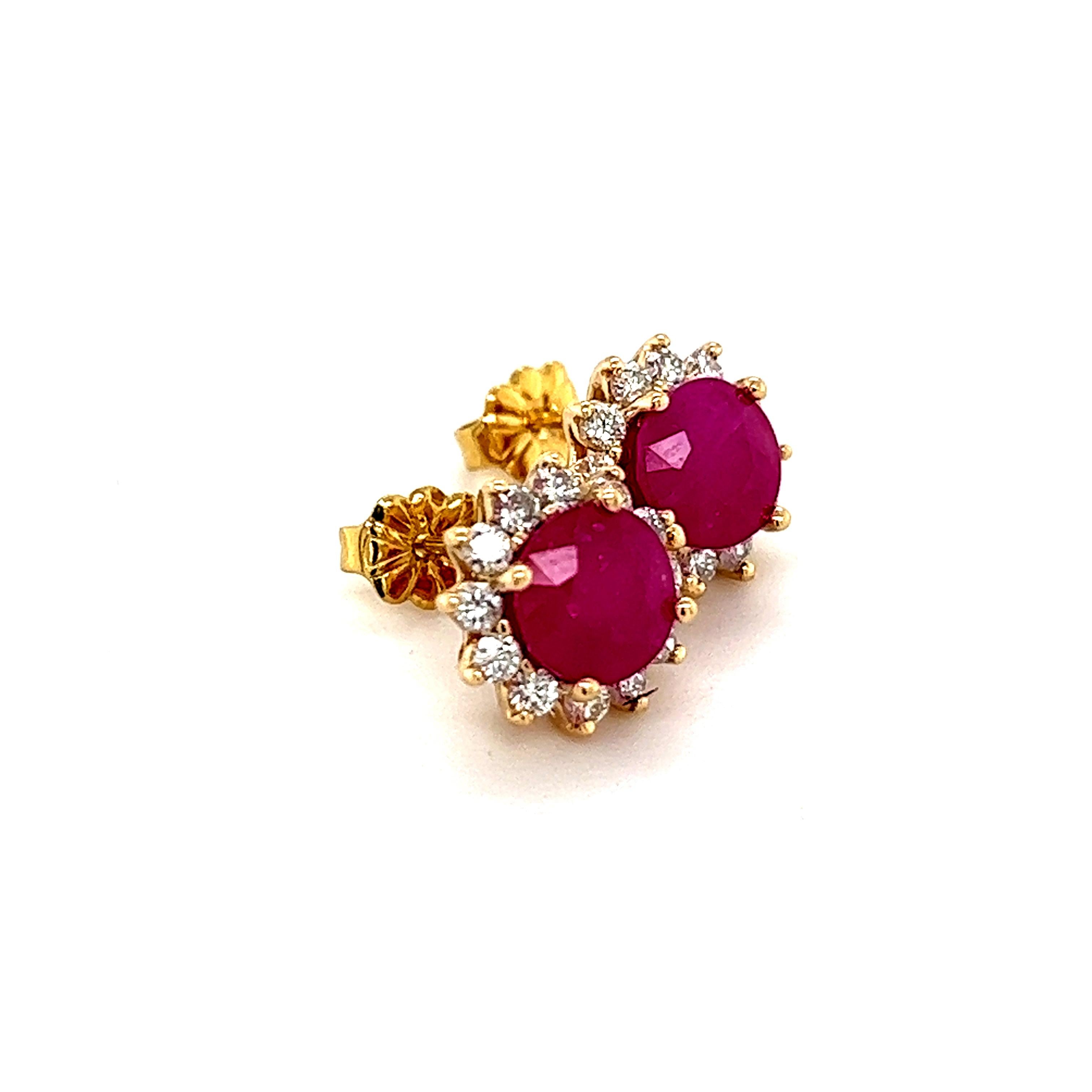 Natural Ruby Diamond Earrings 14k Gold 3.72 TCW Certified For Sale 1