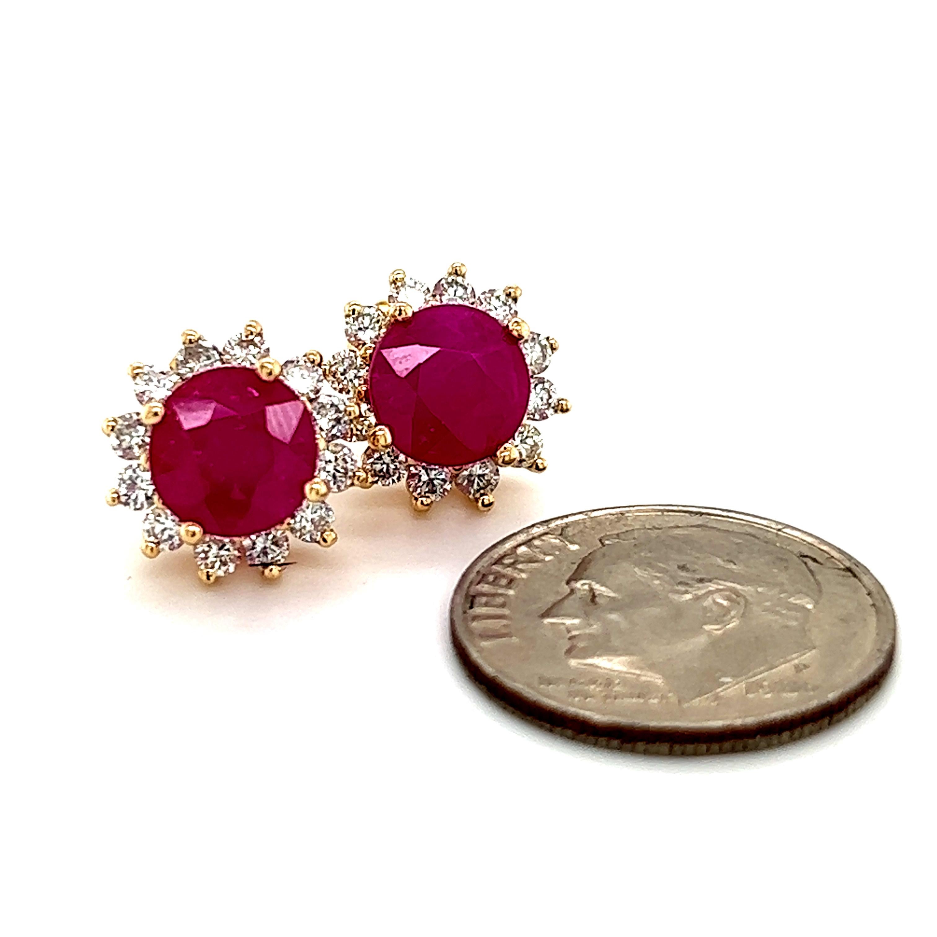 Natural Ruby Diamond Earrings 14k Gold 3.72 TCW Certified For Sale 2
