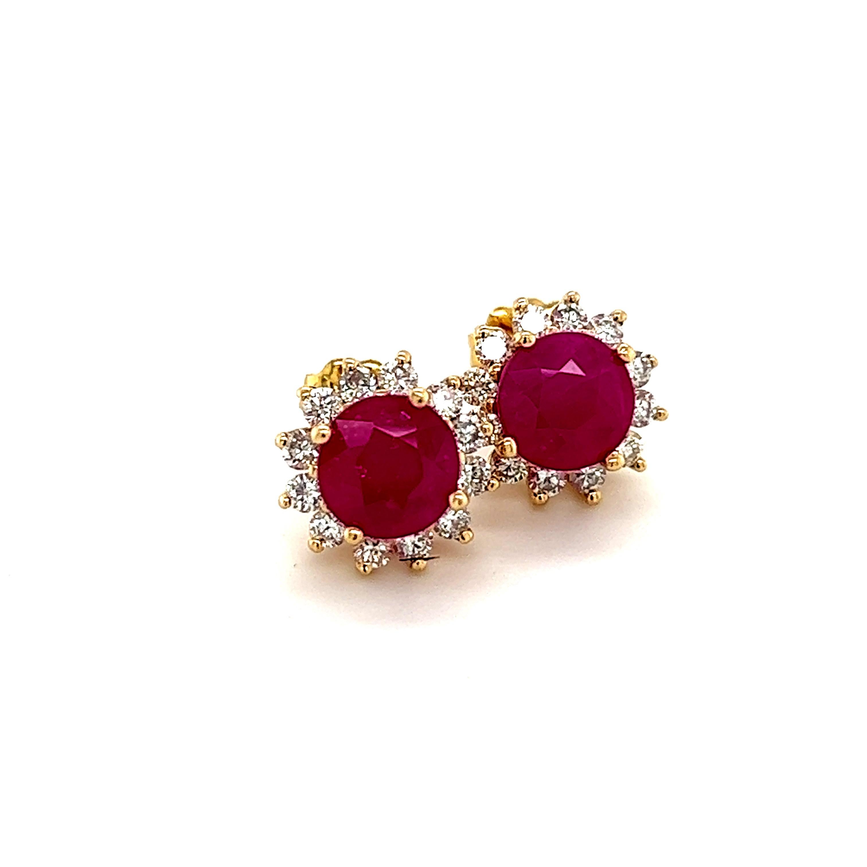 Natural Ruby Diamond Earrings 14k Gold 3.72 TCW Certified For Sale 4