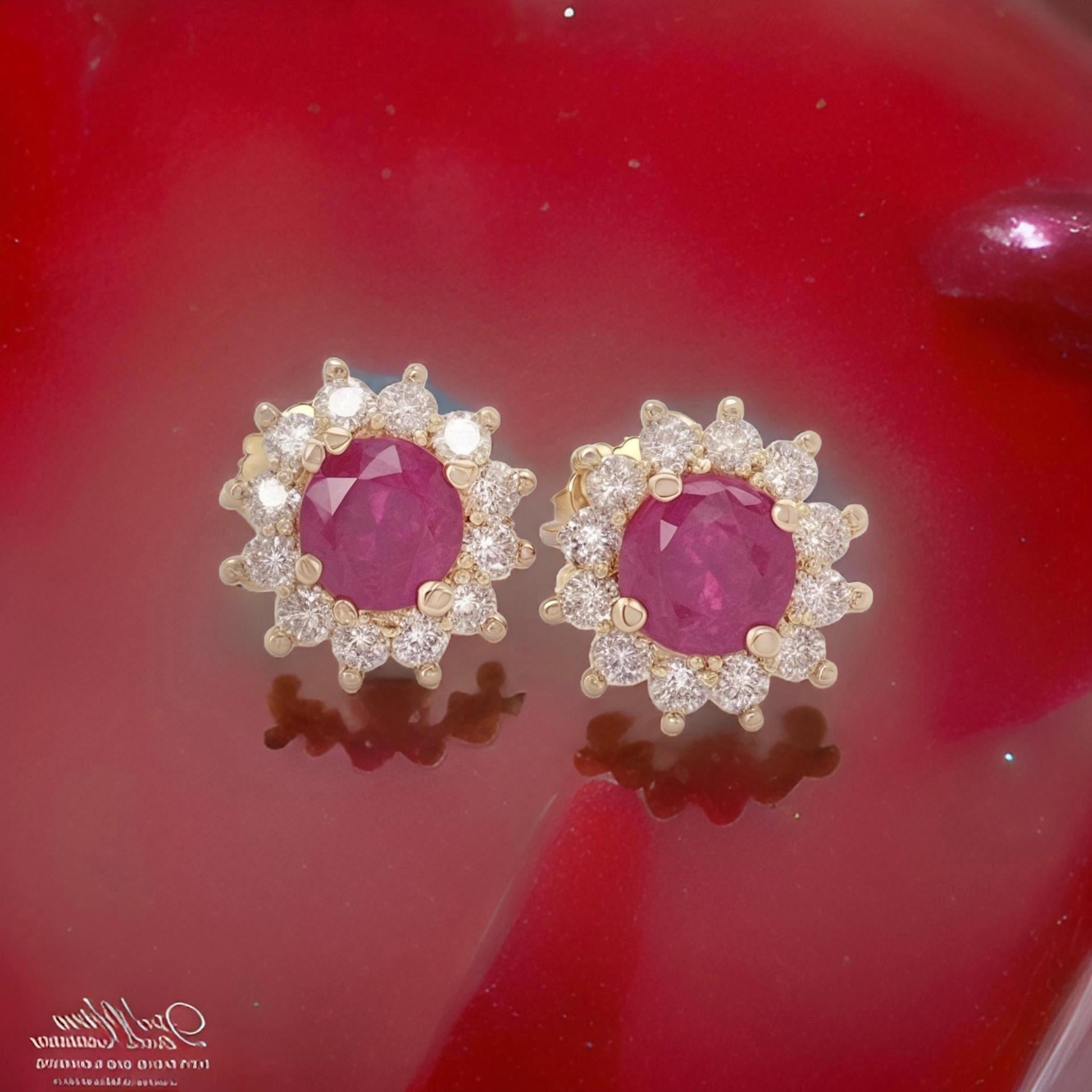 Natural Ruby Diamond Earrings 14k Yellow Gold 2.20 TCW Certified For Sale 5
