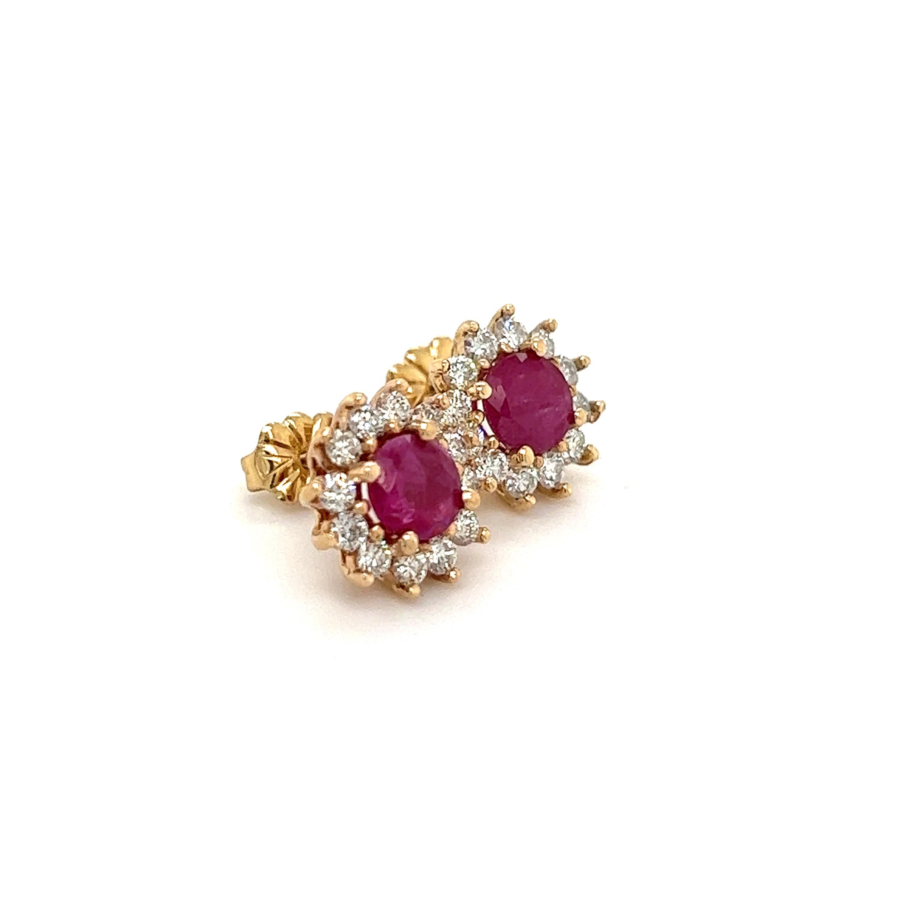 Natural Ruby Diamond Earrings 14k Yellow Gold 2.20 TCW Certified For Sale 7