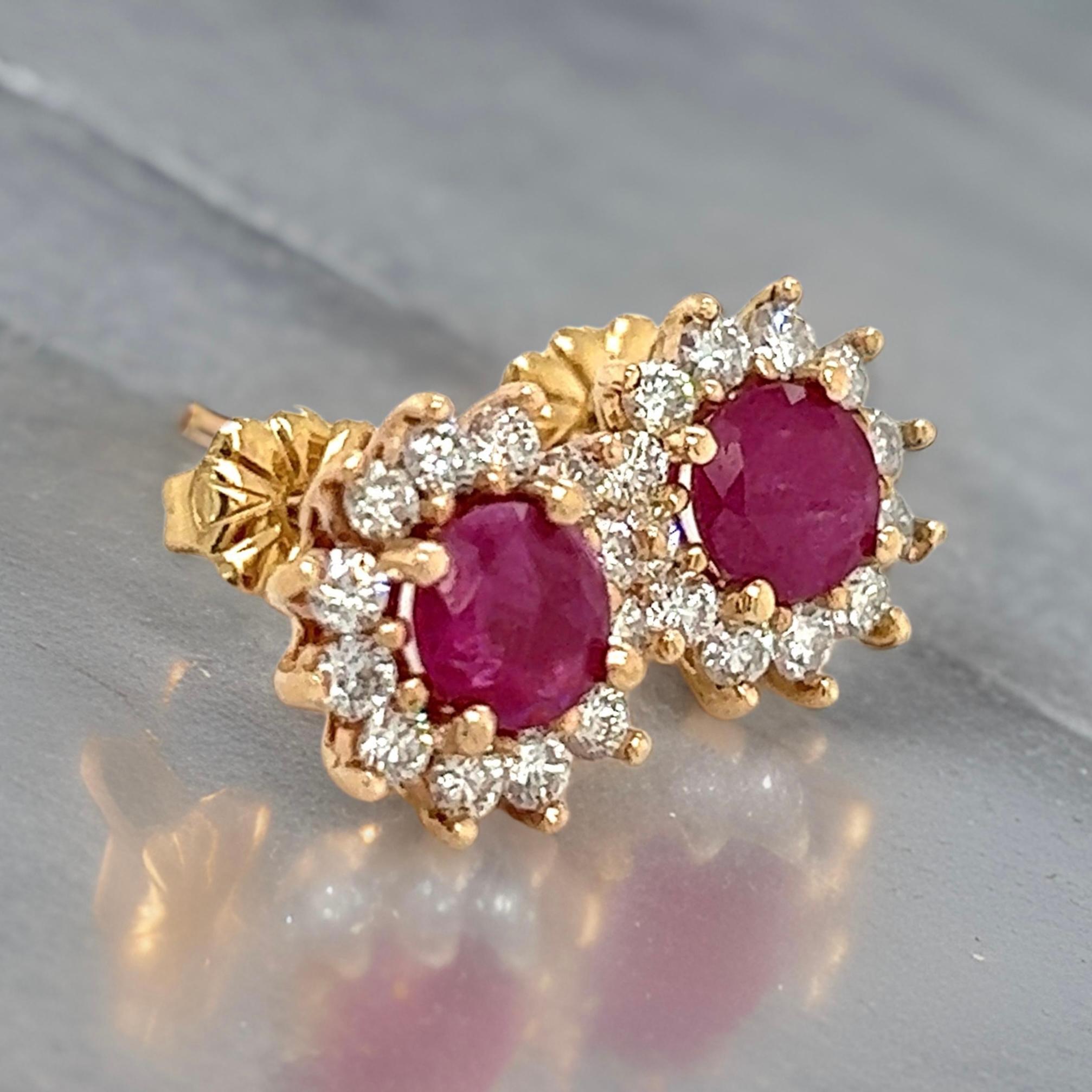 Natural Ruby Diamond Earrings 14k Yellow Gold 2.20 TCW Certified For Sale 8