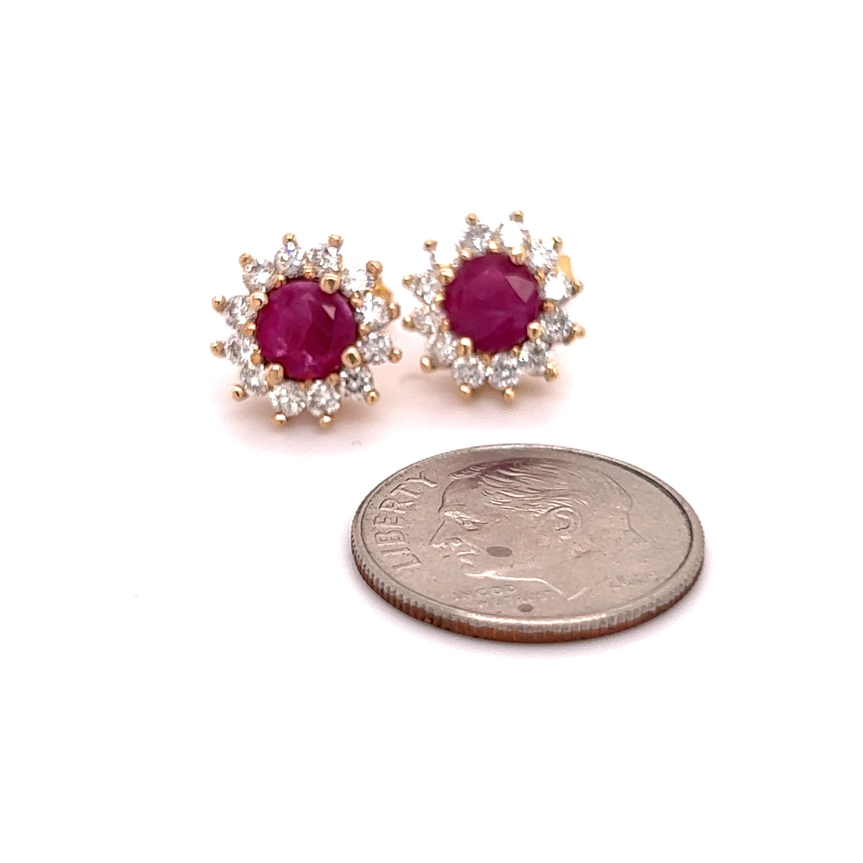 Natural Ruby Diamond Earrings 14k Yellow Gold 2.20 TCW Certified For Sale 10