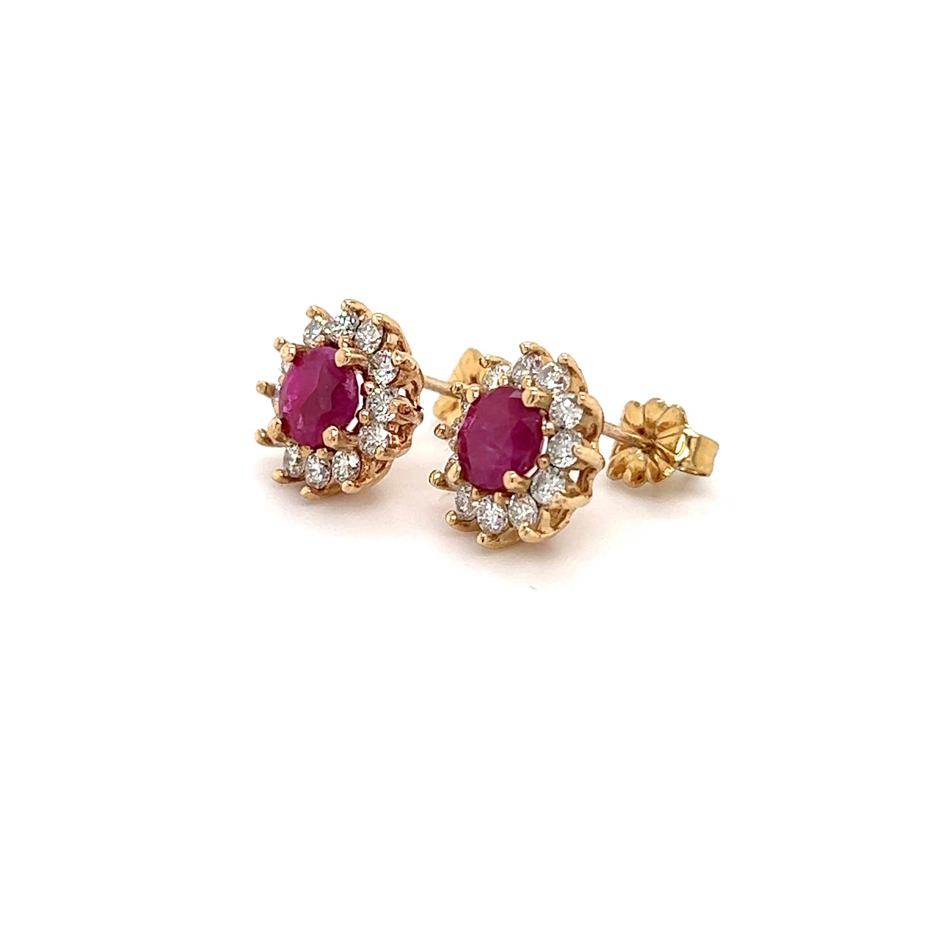 Women's Natural Ruby Diamond Earrings 14k Yellow Gold 2.20 TCW Certified For Sale