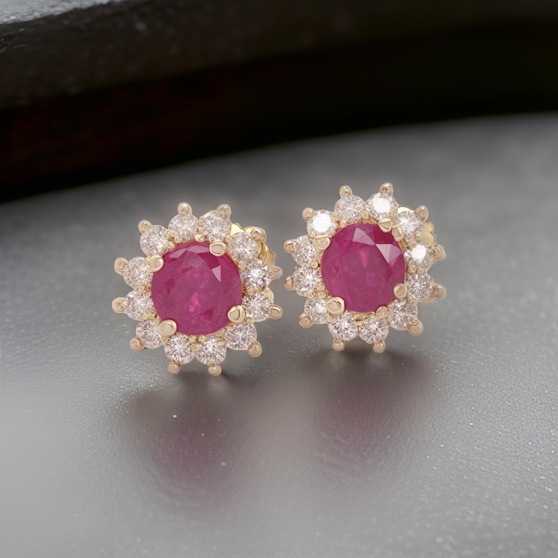Natural Ruby Diamond Earrings 14k Yellow Gold 2.20 TCW Certified For Sale 1