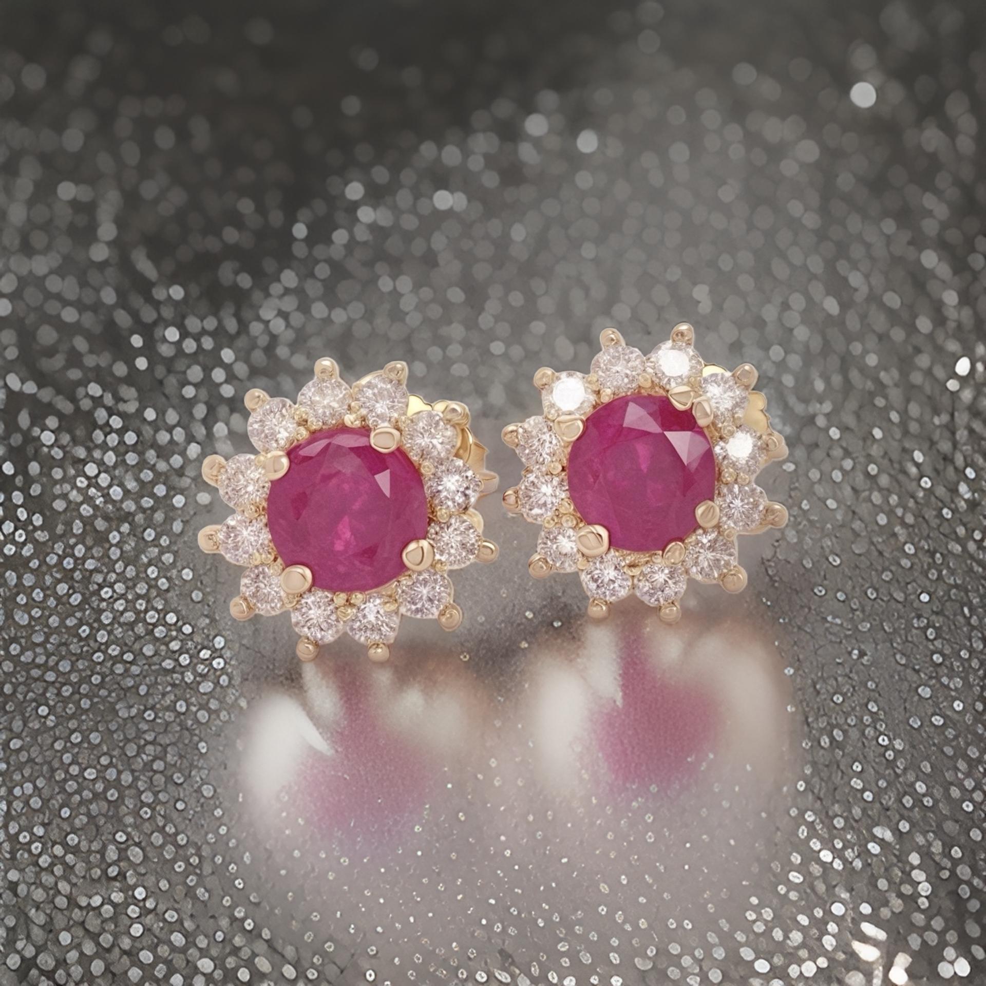 Natural Ruby Diamond Earrings 14k Yellow Gold 2.20 TCW Certified For Sale 2