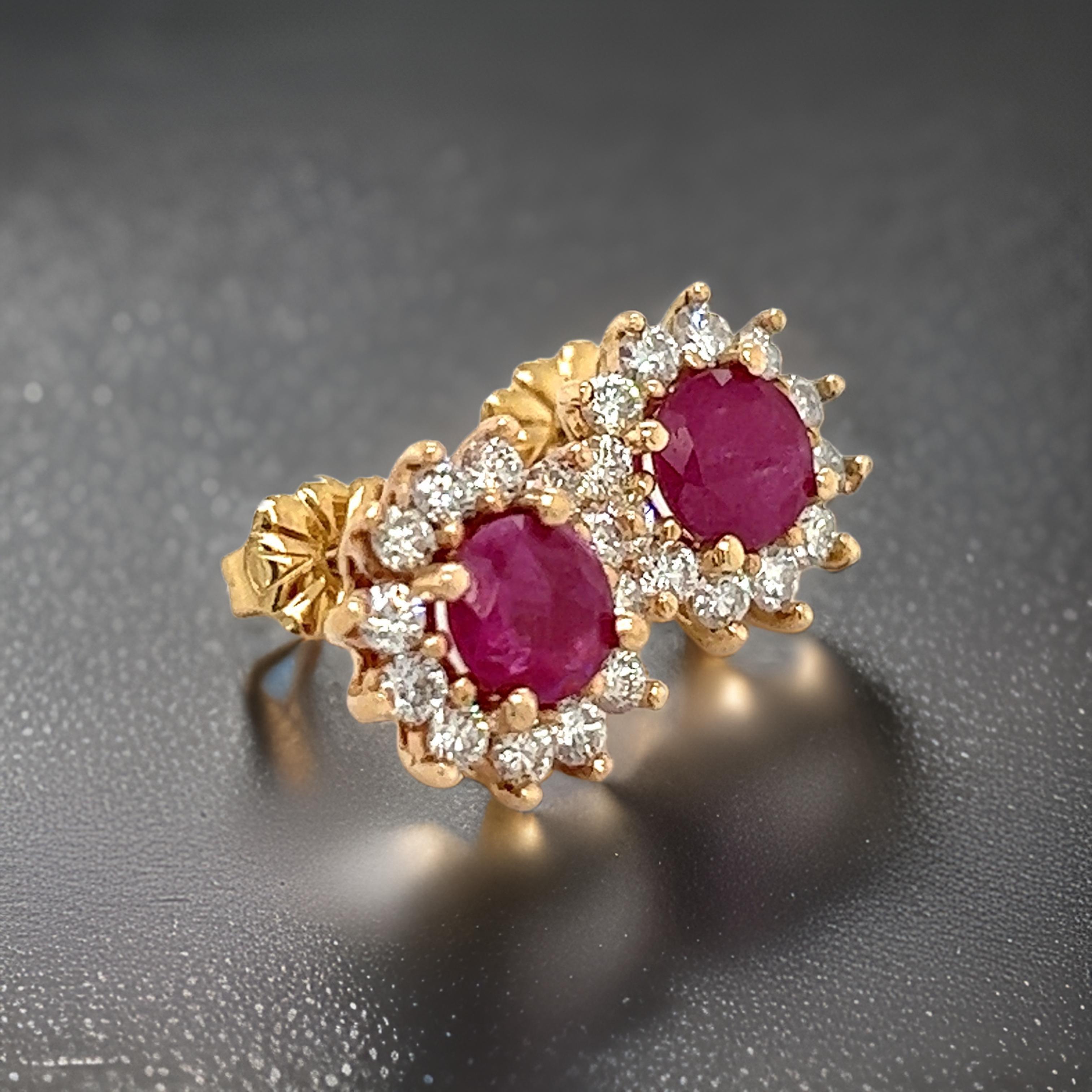 Natural Ruby Diamond Earrings 14k Yellow Gold 2.20 TCW Certified For Sale 4