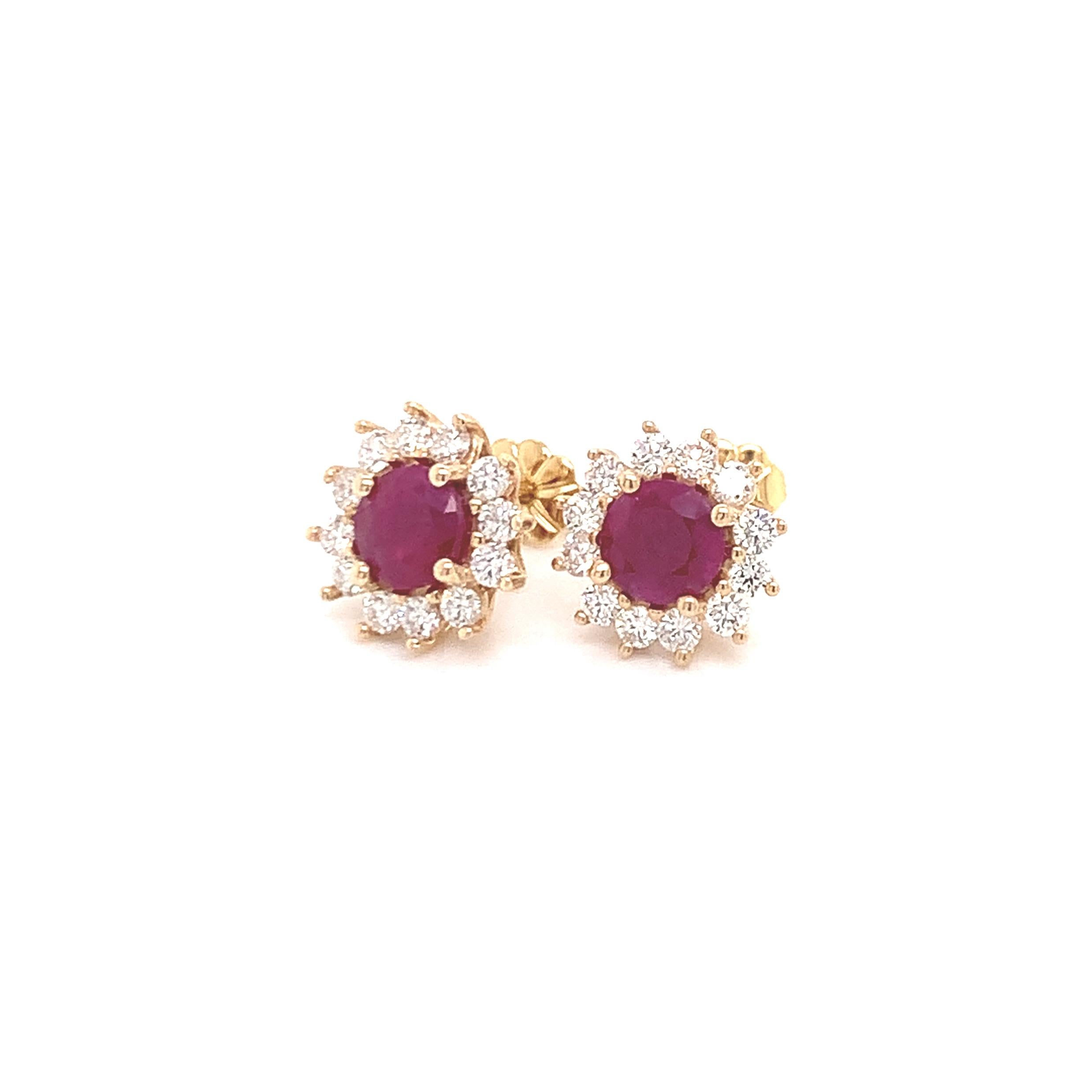 genuine ruby cluster earrings in 14 karat yellow gold